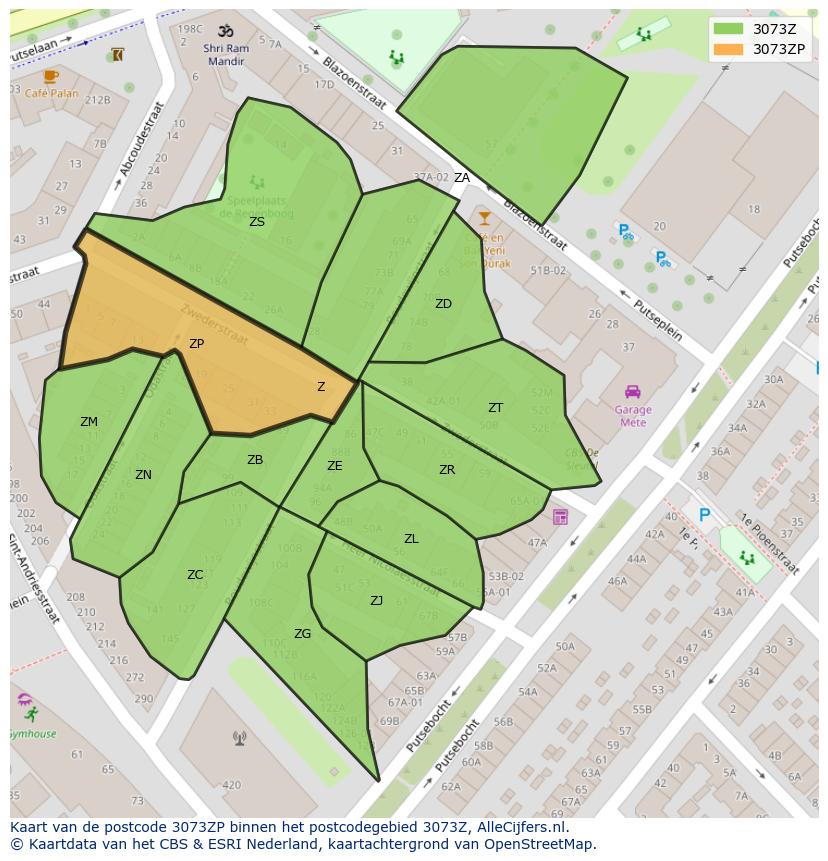Afbeelding van het postcodegebied 3073 ZP op de kaart.