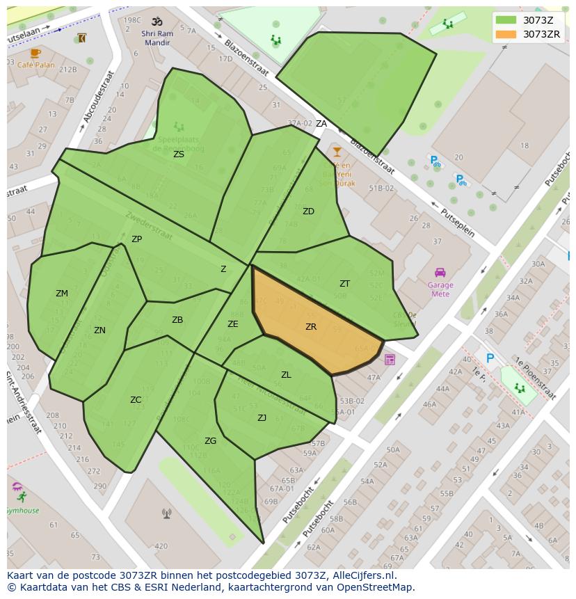 Afbeelding van het postcodegebied 3073 ZR op de kaart.