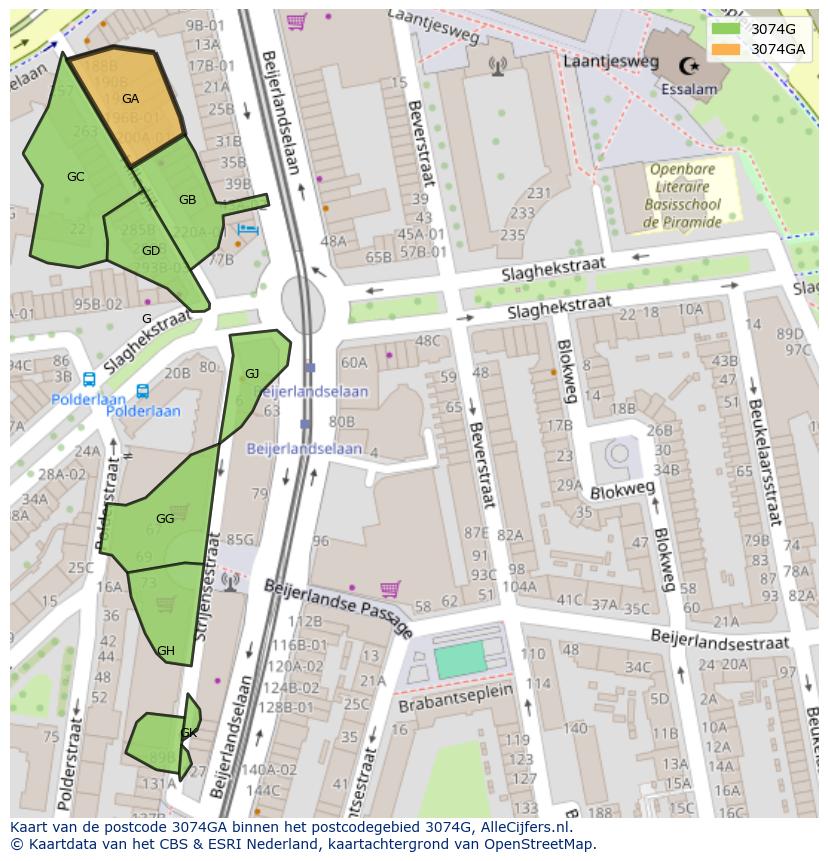 Afbeelding van het postcodegebied 3074 GA op de kaart.