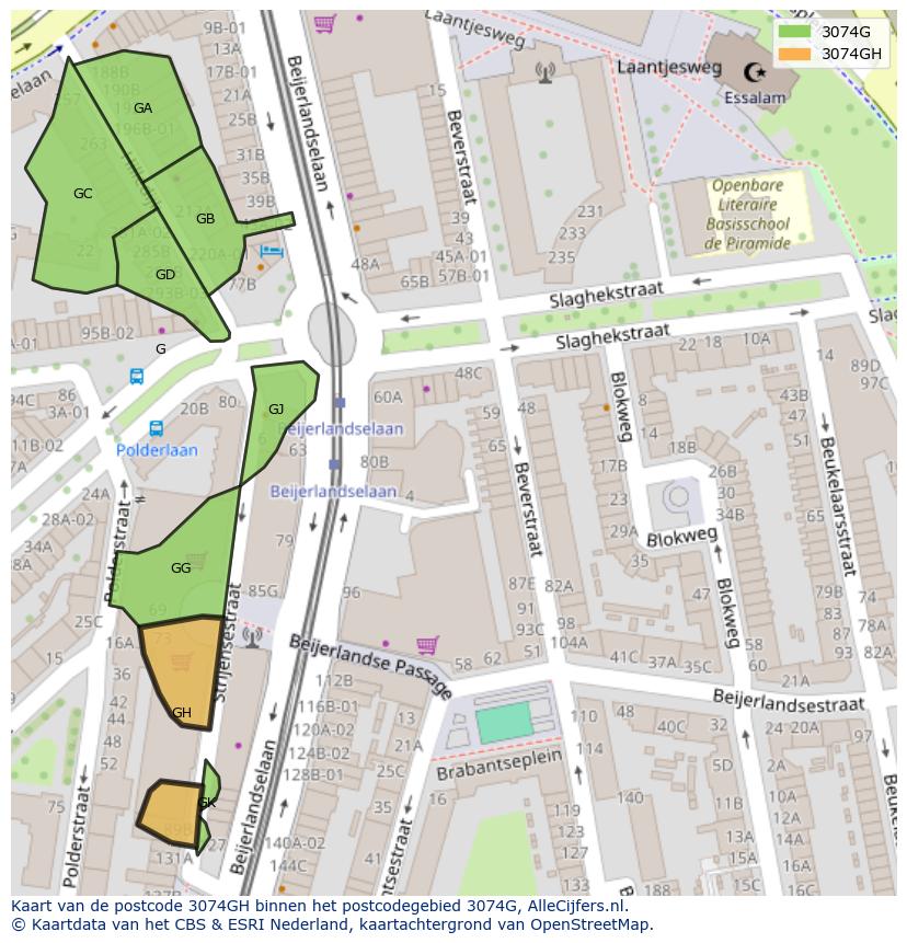 Afbeelding van het postcodegebied 3074 GH op de kaart.