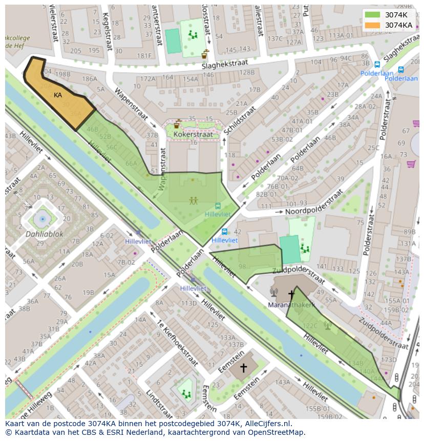 Afbeelding van het postcodegebied 3074 KA op de kaart.