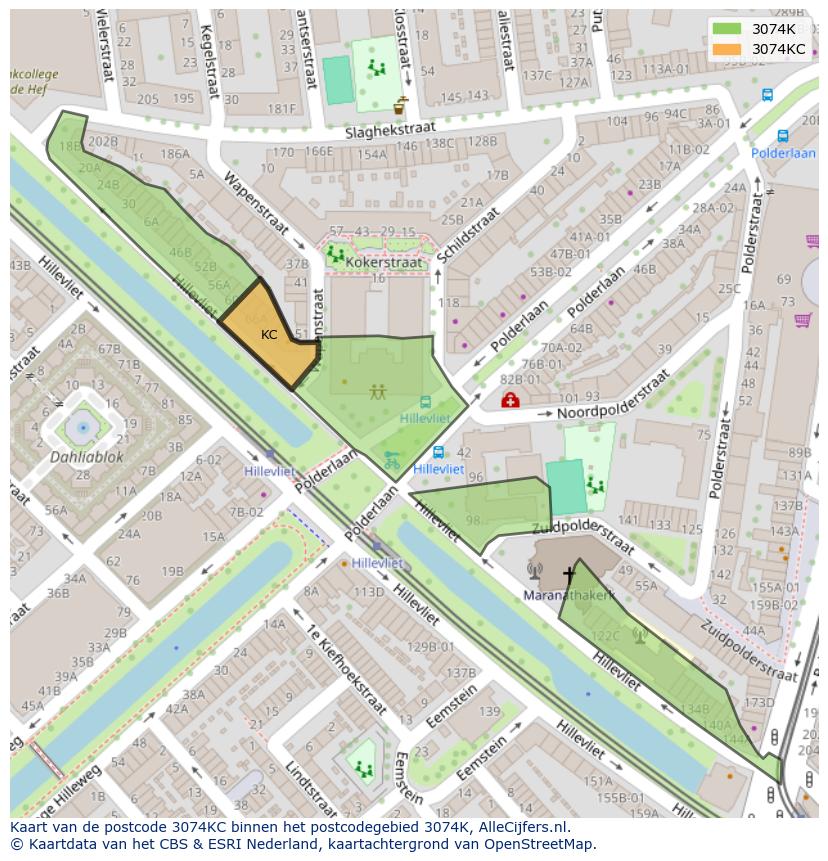 Afbeelding van het postcodegebied 3074 KC op de kaart.