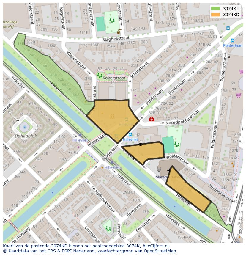 Afbeelding van het postcodegebied 3074 KD op de kaart.