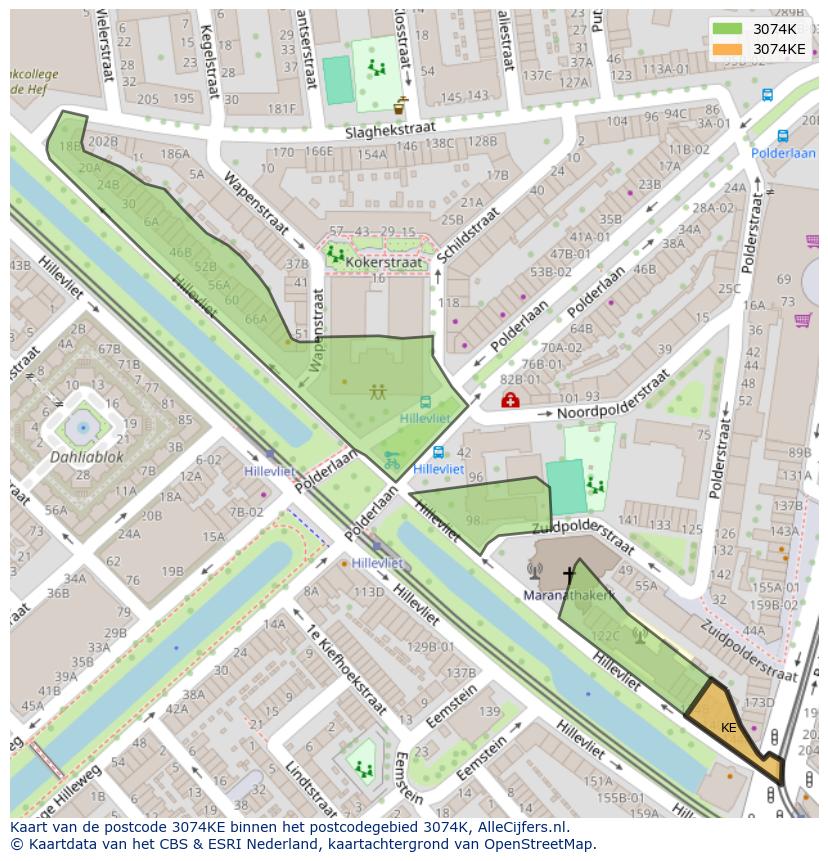 Afbeelding van het postcodegebied 3074 KE op de kaart.
