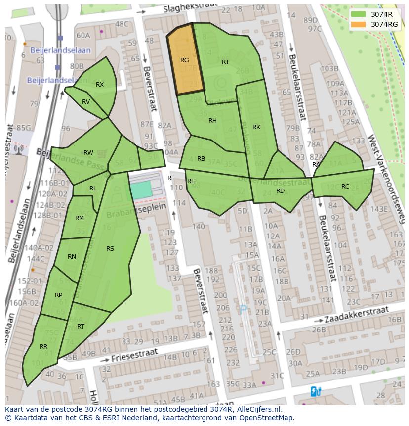Afbeelding van het postcodegebied 3074 RG op de kaart.