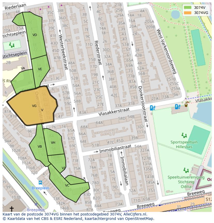 Afbeelding van het postcodegebied 3074 VG op de kaart.