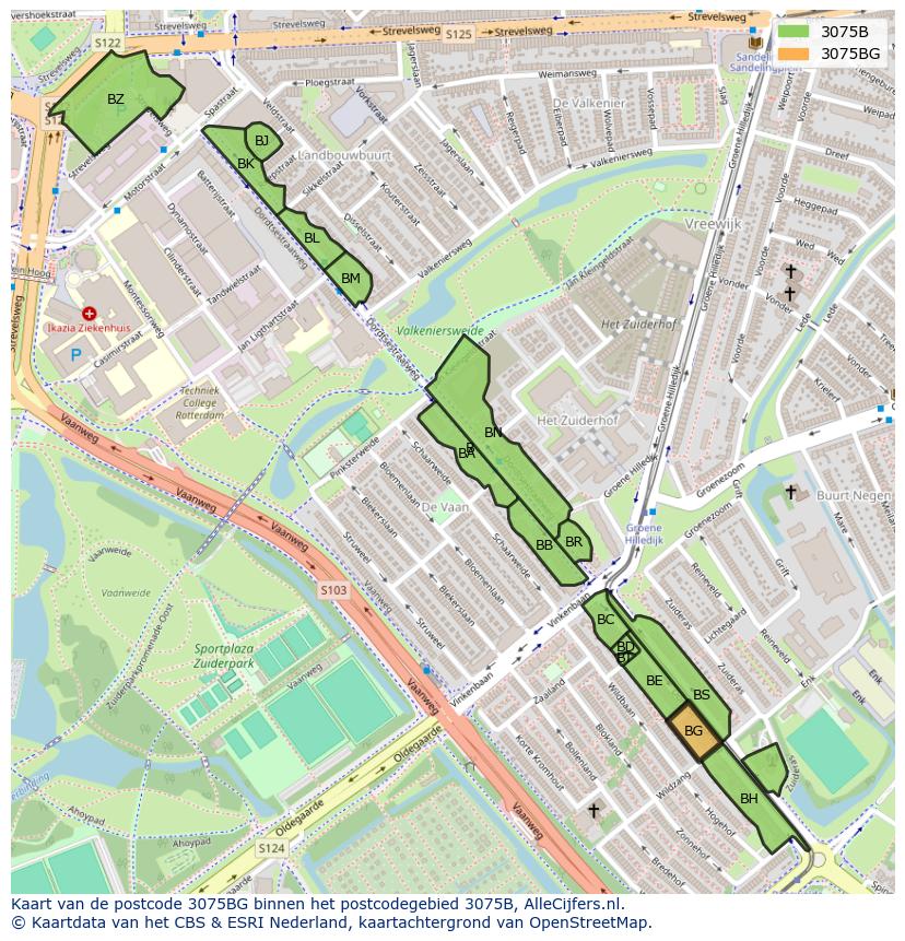 Afbeelding van het postcodegebied 3075 BG op de kaart.
