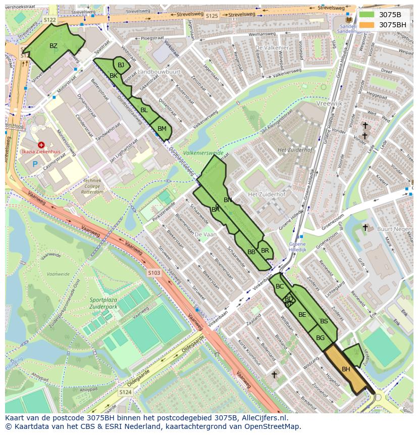 Afbeelding van het postcodegebied 3075 BH op de kaart.
