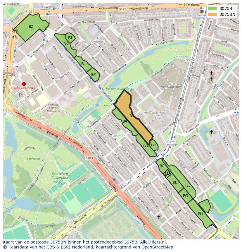 Afbeelding van het postcodegebied 3075 BN op de kaart.