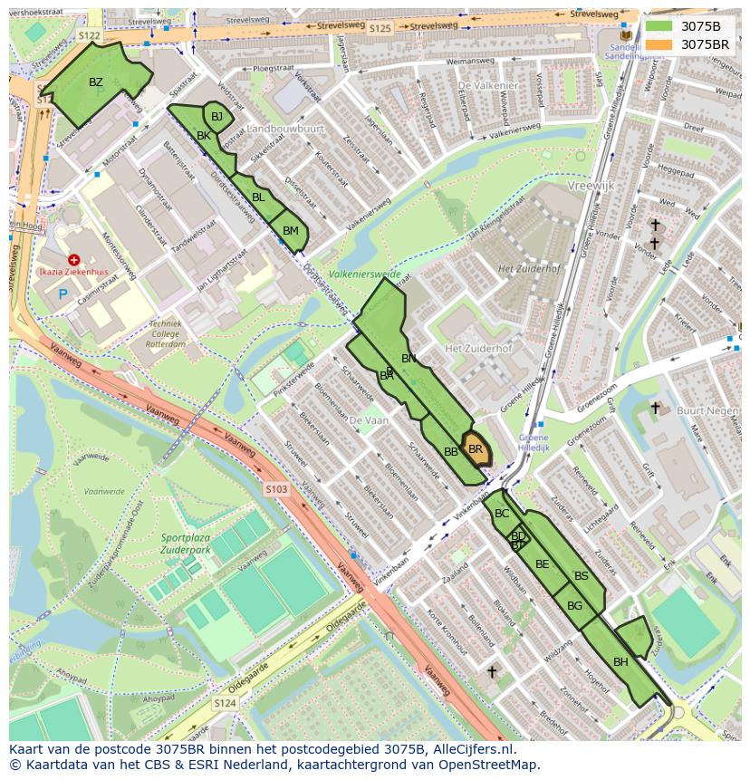 Afbeelding van het postcodegebied 3075 BR op de kaart.