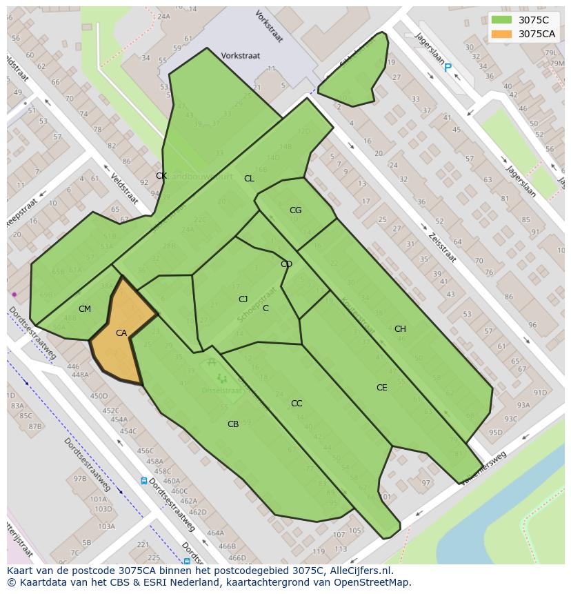 Afbeelding van het postcodegebied 3075 CA op de kaart.