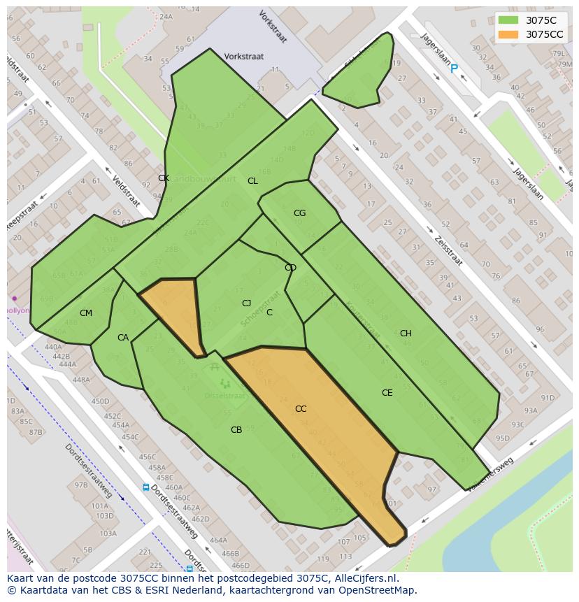 Afbeelding van het postcodegebied 3075 CC op de kaart.