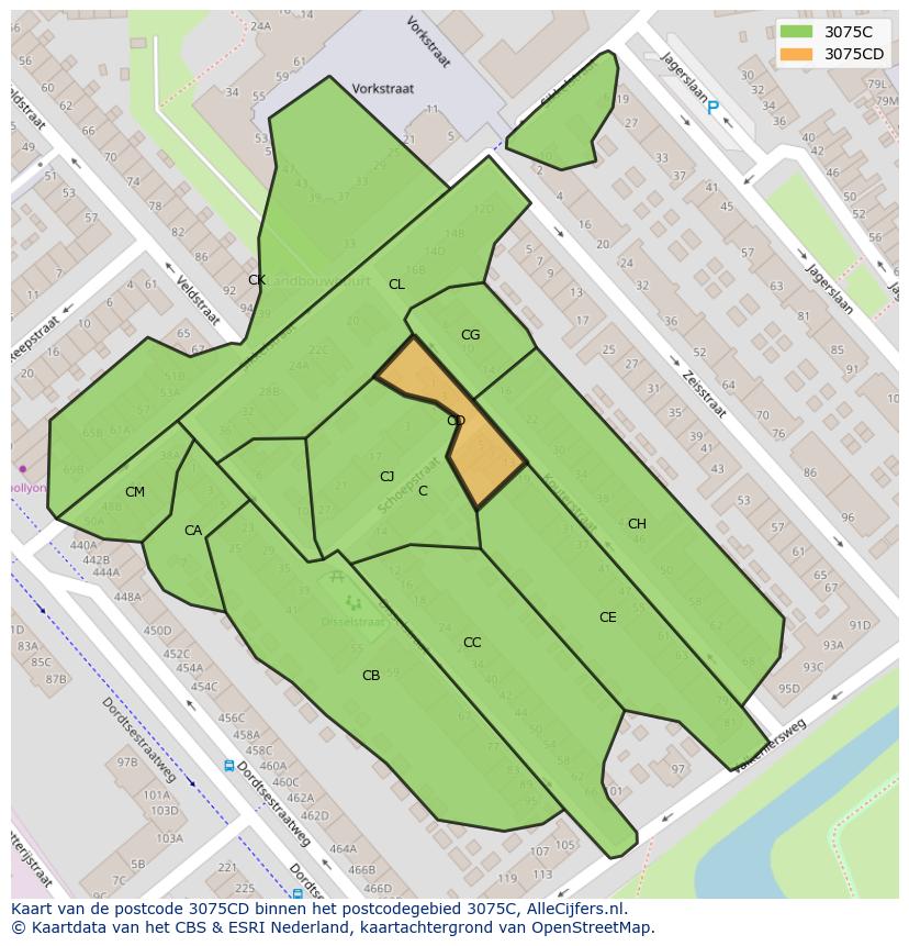 Afbeelding van het postcodegebied 3075 CD op de kaart.