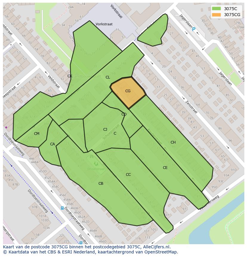 Afbeelding van het postcodegebied 3075 CG op de kaart.