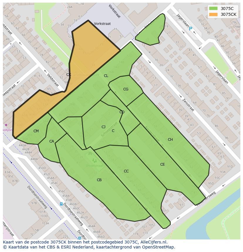 Afbeelding van het postcodegebied 3075 CK op de kaart.