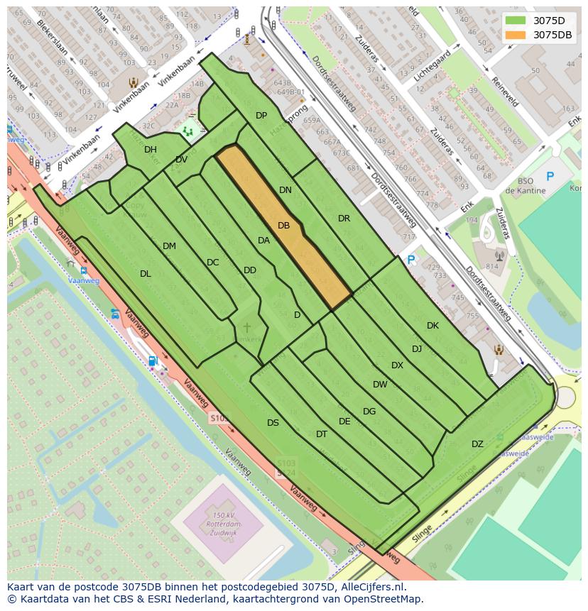 Afbeelding van het postcodegebied 3075 DB op de kaart.