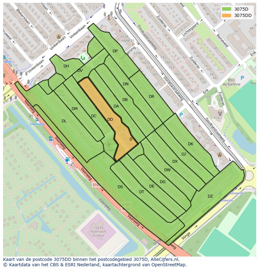 Afbeelding van het postcodegebied 3075 DD op de kaart.