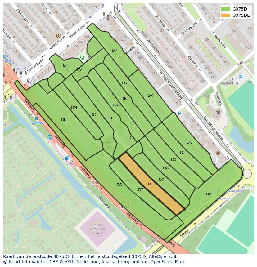 Afbeelding van het postcodegebied 3075 DE op de kaart.