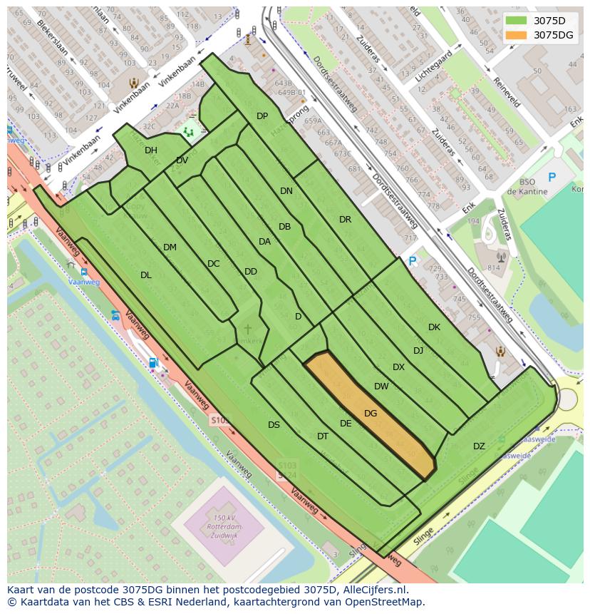 Afbeelding van het postcodegebied 3075 DG op de kaart.