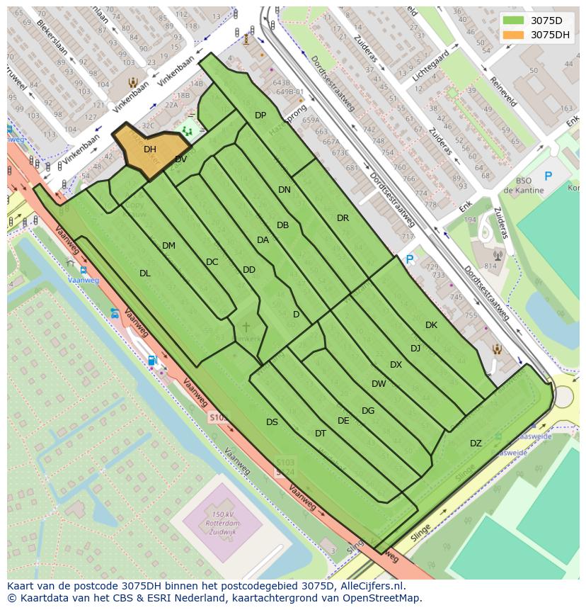 Afbeelding van het postcodegebied 3075 DH op de kaart.