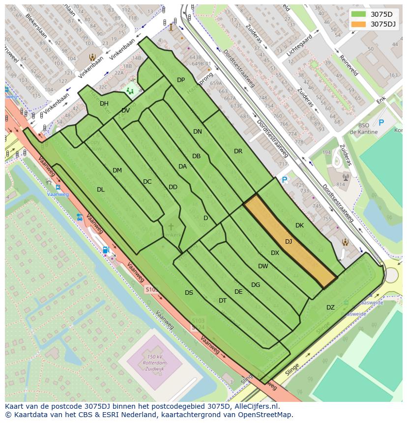 Afbeelding van het postcodegebied 3075 DJ op de kaart.