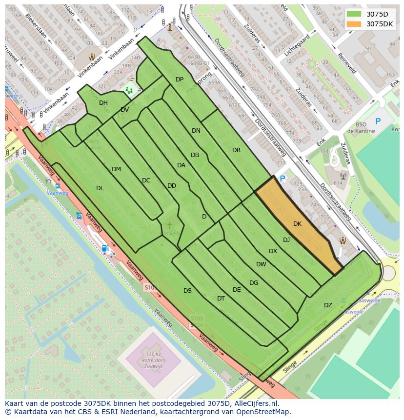 Afbeelding van het postcodegebied 3075 DK op de kaart.
