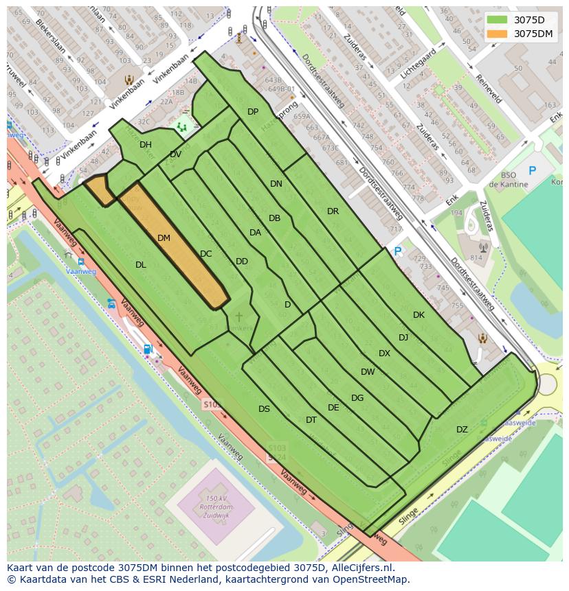 Afbeelding van het postcodegebied 3075 DM op de kaart.