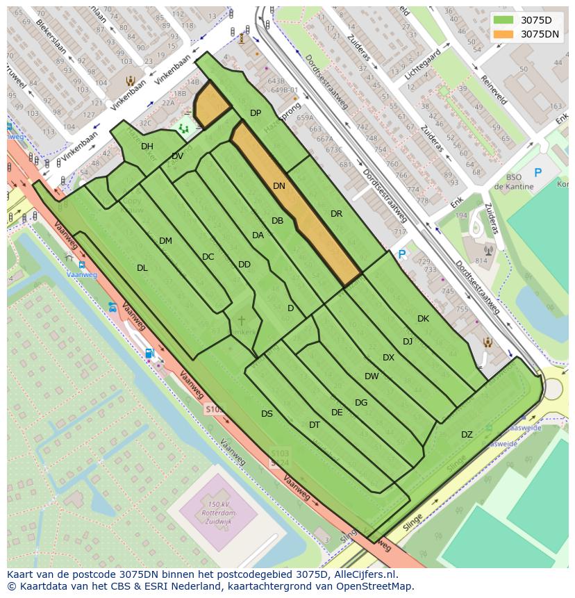 Afbeelding van het postcodegebied 3075 DN op de kaart.