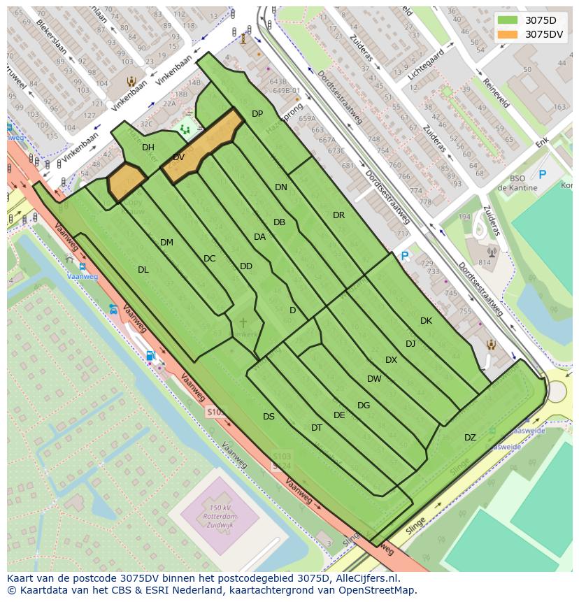 Afbeelding van het postcodegebied 3075 DV op de kaart.