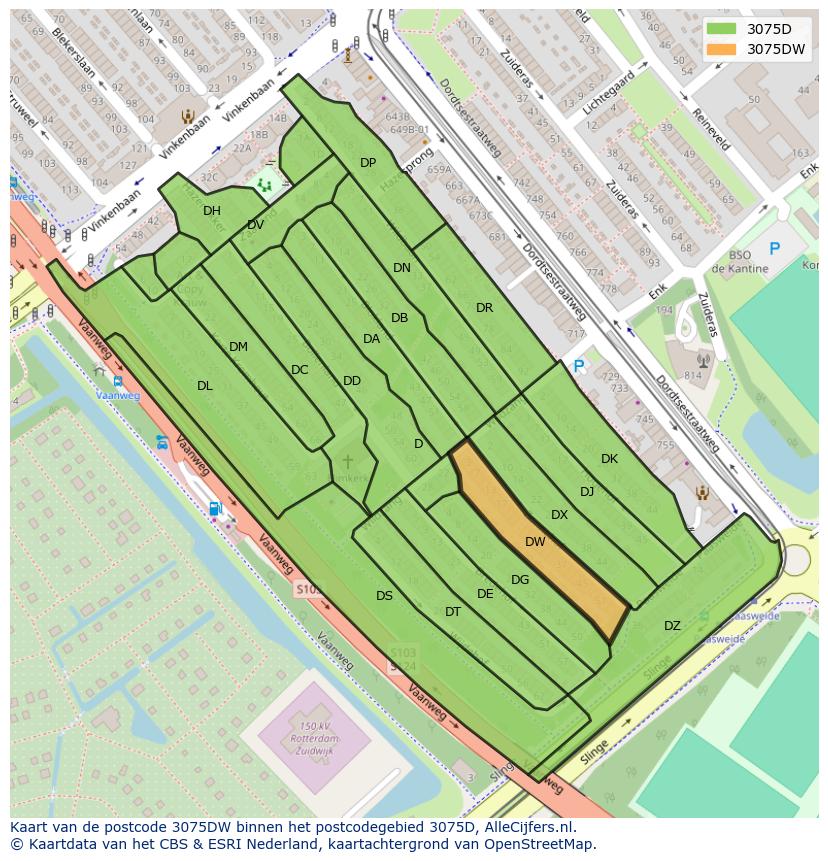 Afbeelding van het postcodegebied 3075 DW op de kaart.