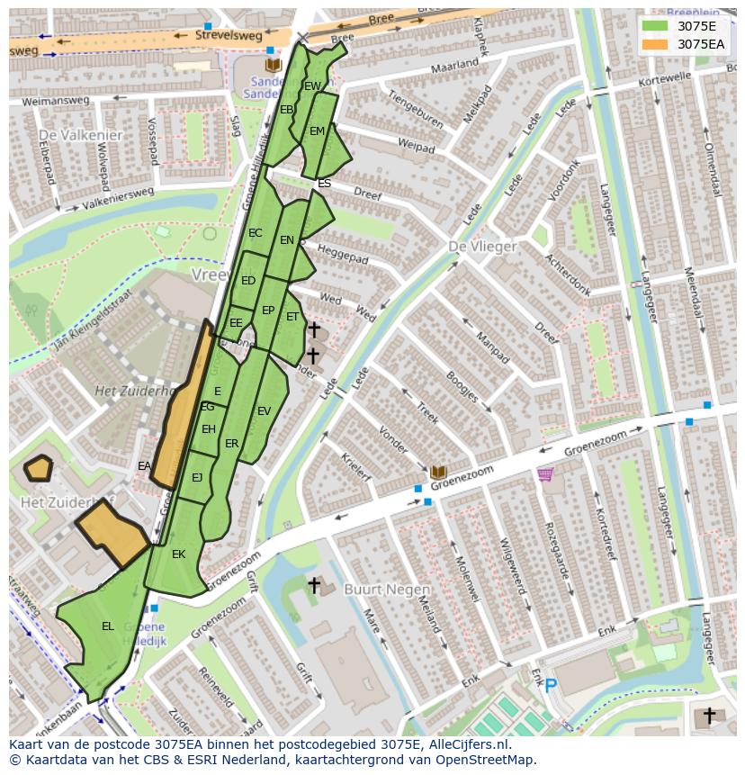 Afbeelding van het postcodegebied 3075 EA op de kaart.