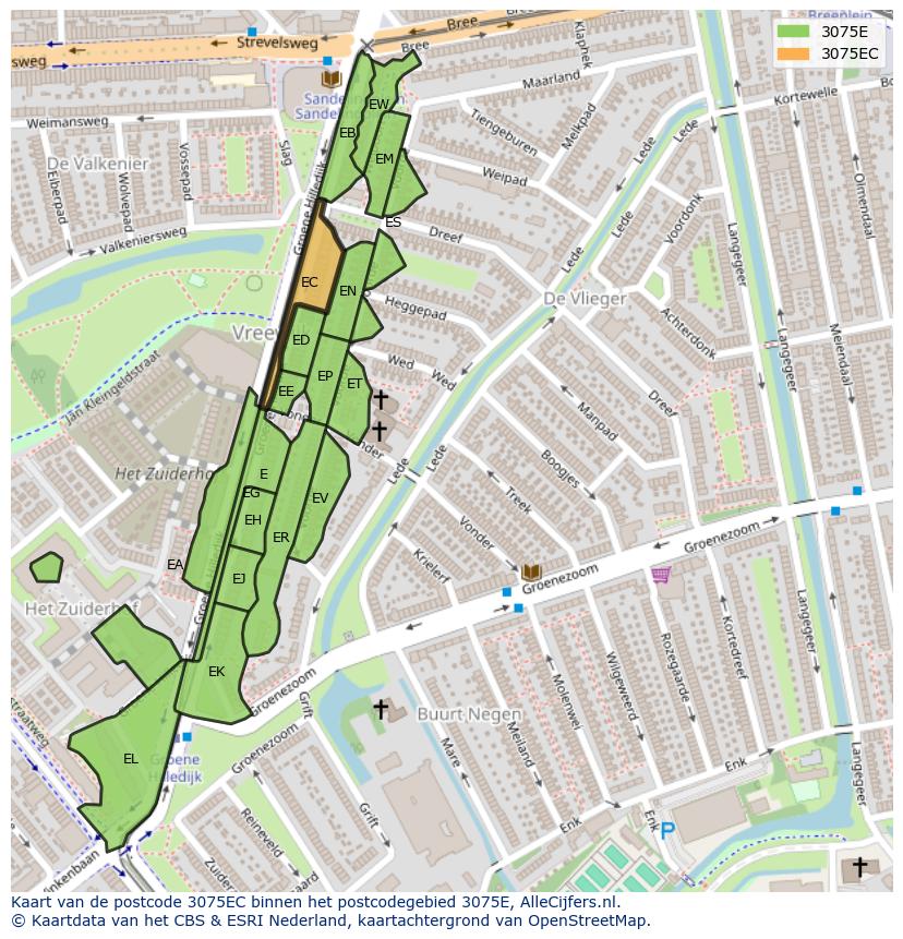 Afbeelding van het postcodegebied 3075 EC op de kaart.