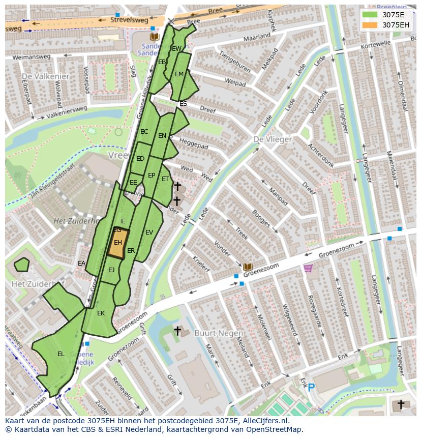 Afbeelding van het postcodegebied 3075 EH op de kaart.
