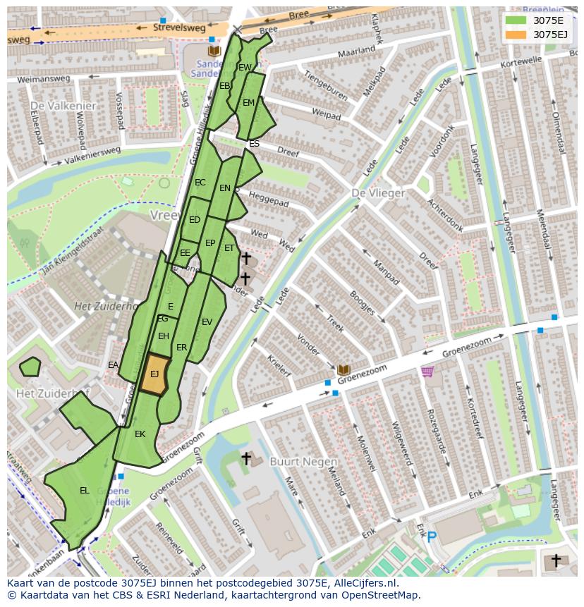 Afbeelding van het postcodegebied 3075 EJ op de kaart.