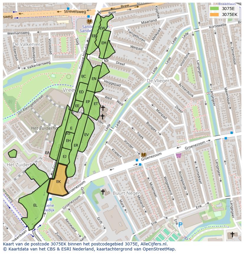 Afbeelding van het postcodegebied 3075 EK op de kaart.