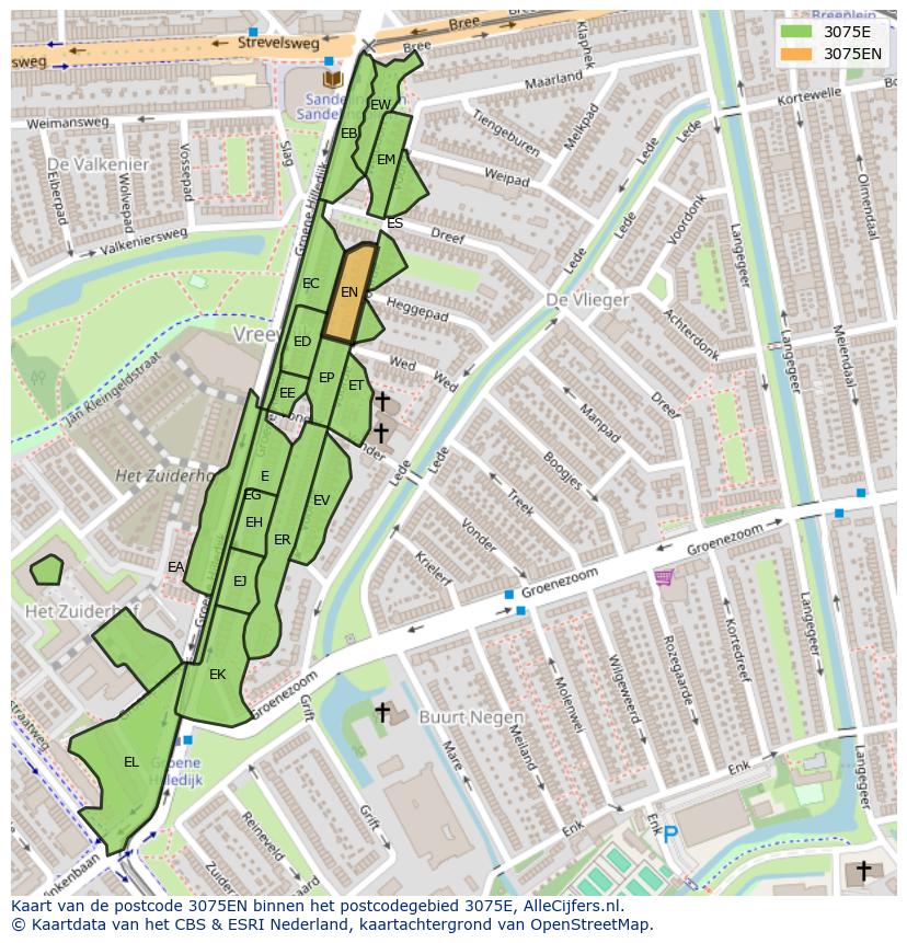 Afbeelding van het postcodegebied 3075 EN op de kaart.
