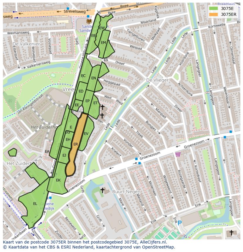 Afbeelding van het postcodegebied 3075 ER op de kaart.