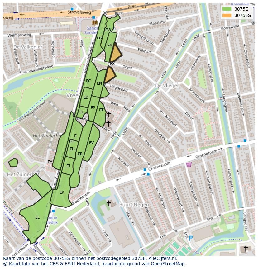 Afbeelding van het postcodegebied 3075 ES op de kaart.