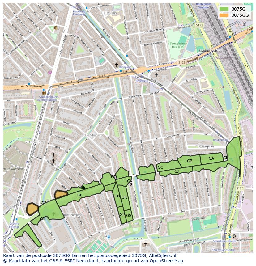 Afbeelding van het postcodegebied 3075 GG op de kaart.
