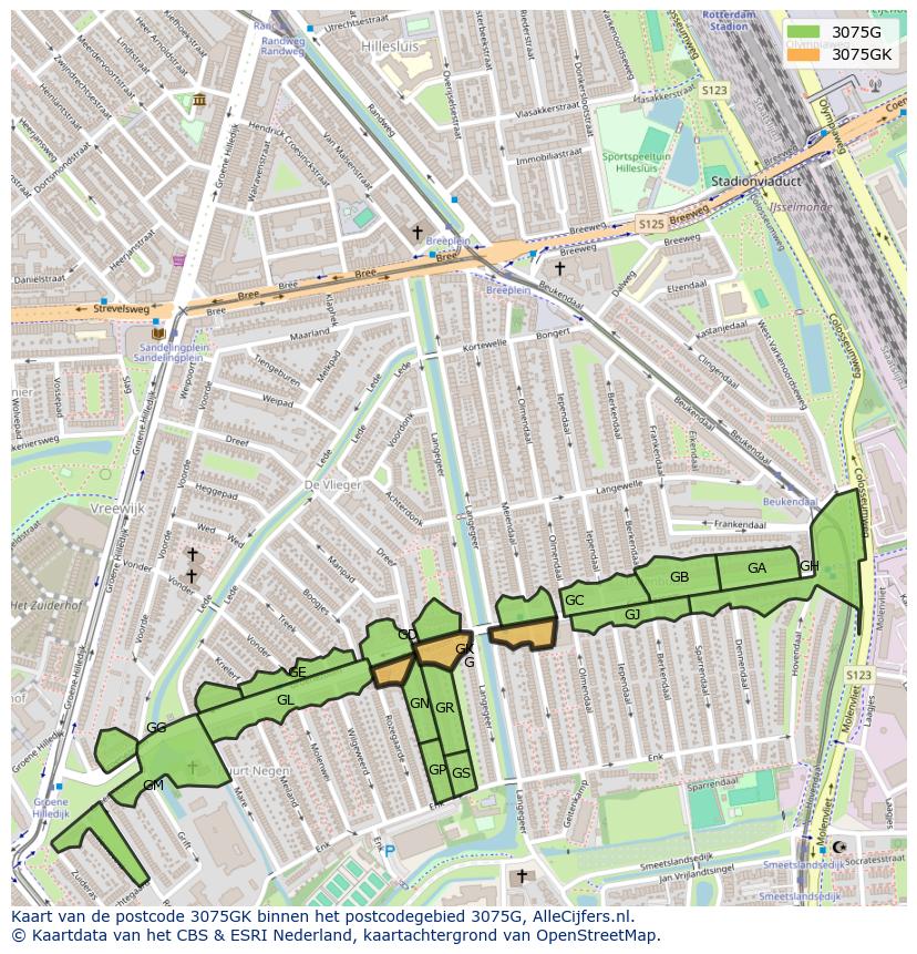 Afbeelding van het postcodegebied 3075 GK op de kaart.