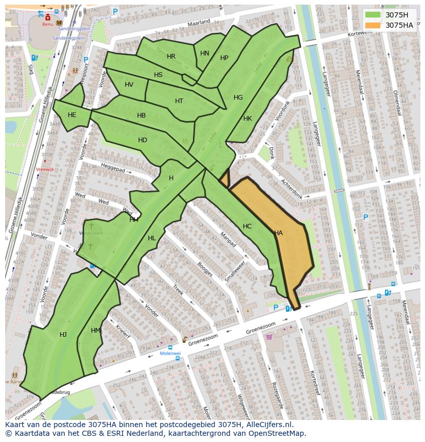 Afbeelding van het postcodegebied 3075 HA op de kaart.