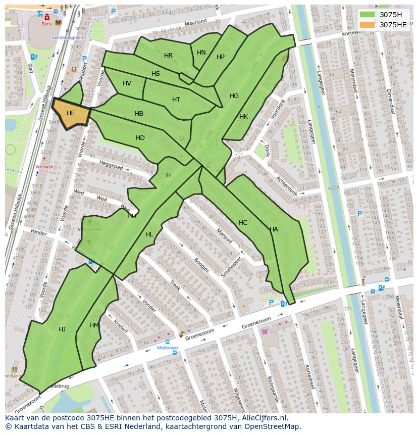 Afbeelding van het postcodegebied 3075 HE op de kaart.