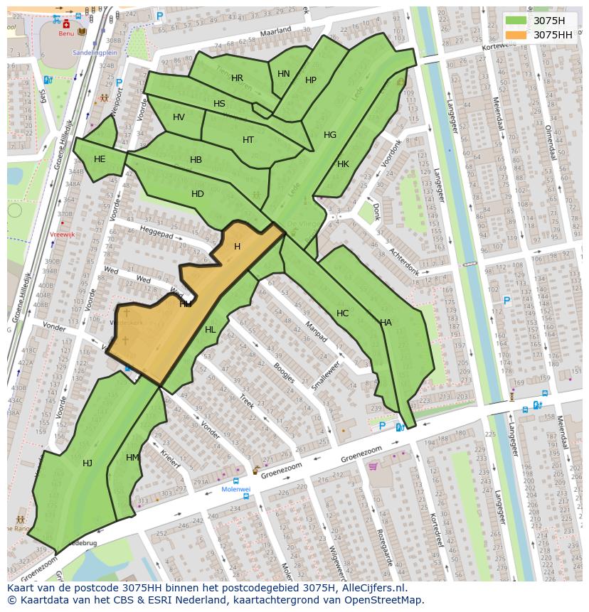 Afbeelding van het postcodegebied 3075 HH op de kaart.