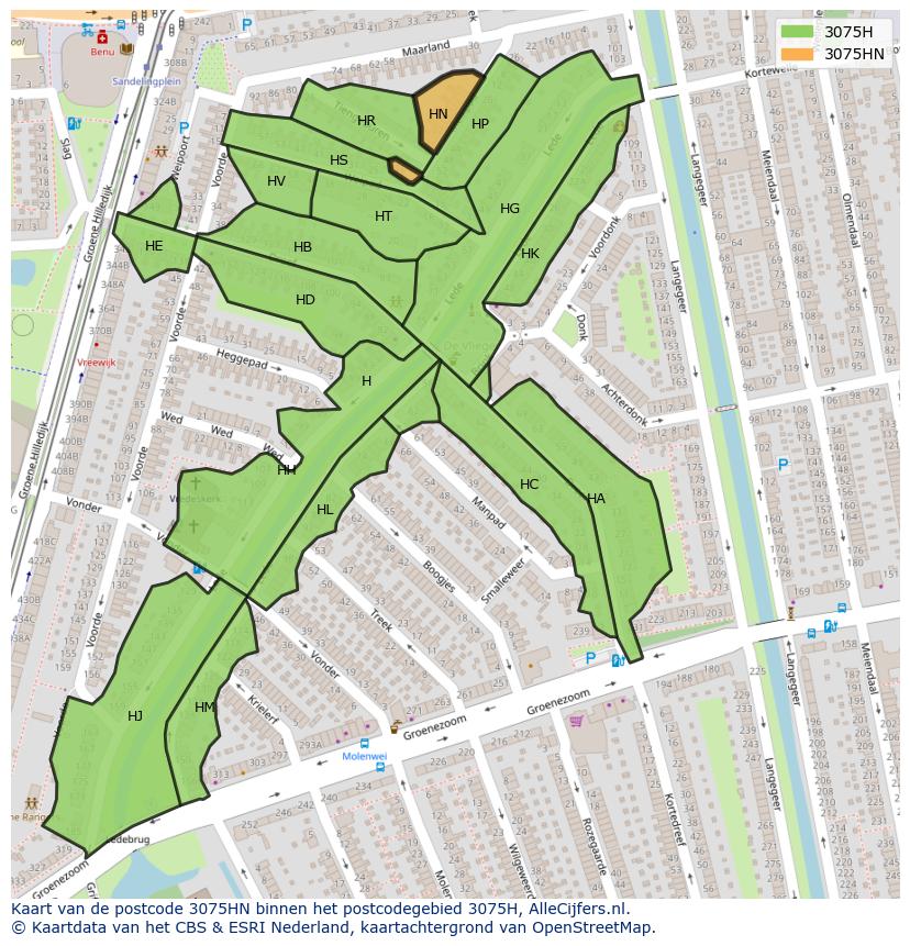 Afbeelding van het postcodegebied 3075 HN op de kaart.