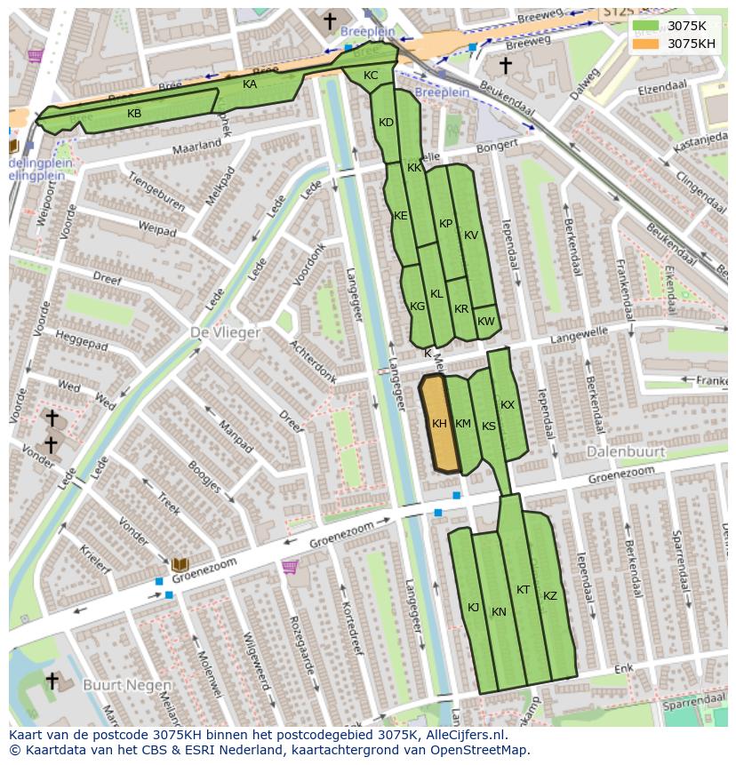 Afbeelding van het postcodegebied 3075 KH op de kaart.