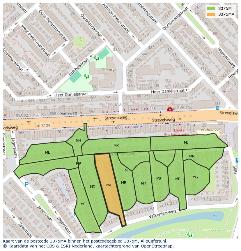 Afbeelding van het postcodegebied 3075 MA op de kaart.