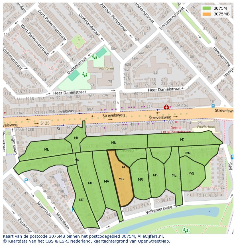 Afbeelding van het postcodegebied 3075 MB op de kaart.