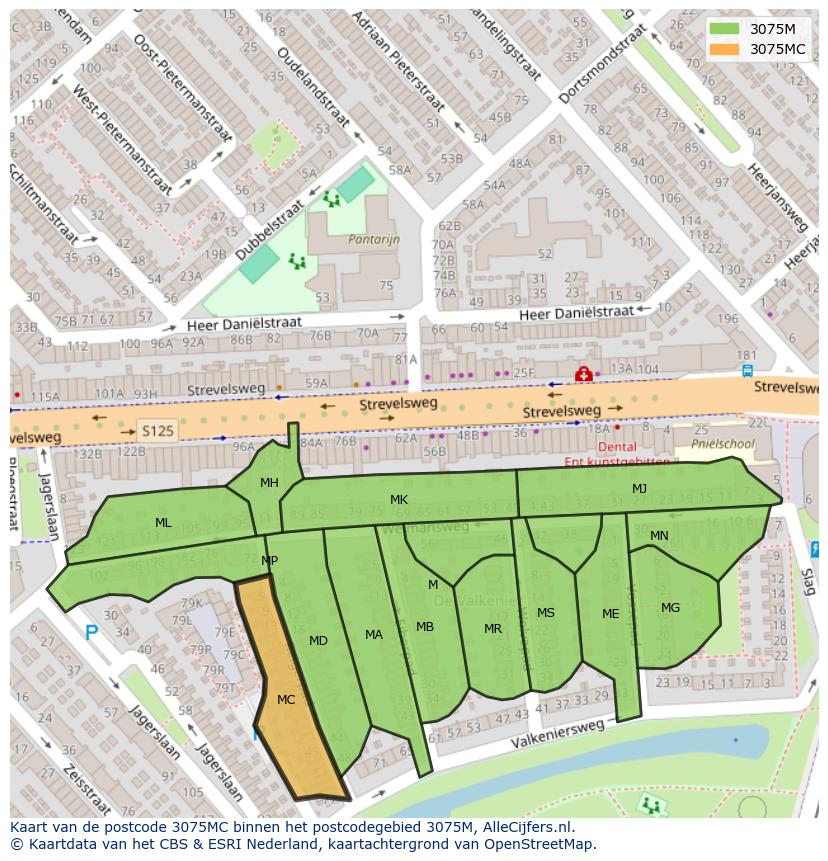 Afbeelding van het postcodegebied 3075 MC op de kaart.