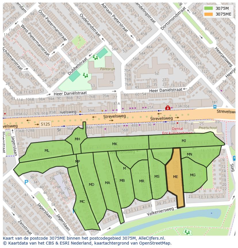 Afbeelding van het postcodegebied 3075 ME op de kaart.
