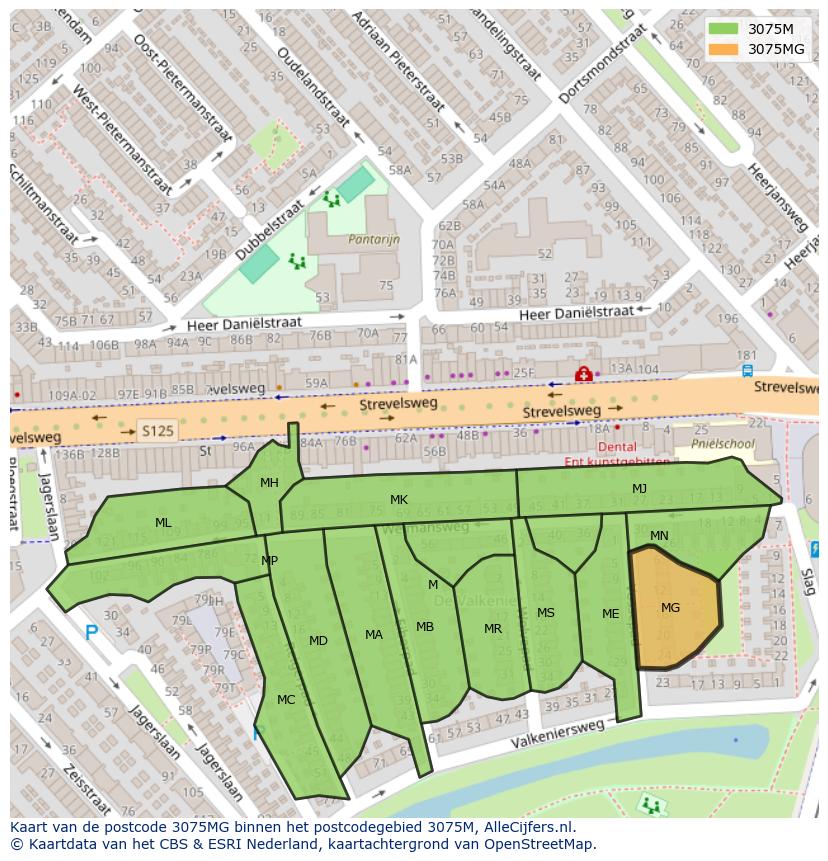 Afbeelding van het postcodegebied 3075 MG op de kaart.